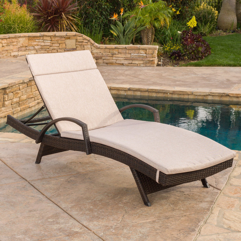 Outdoor Adjustable Armed Chaise Lounge Chair w/ Cushion - NH587692