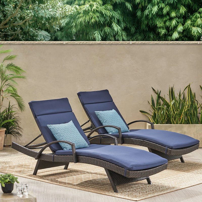 Lakeport Outdoor Wicker Armed Chaise Lounge Chairs w/ Cushions (set of 2)