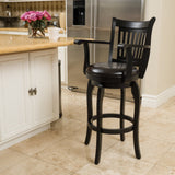 31-Inch Armed Espresso Leather Swivel Barstool - NH918692