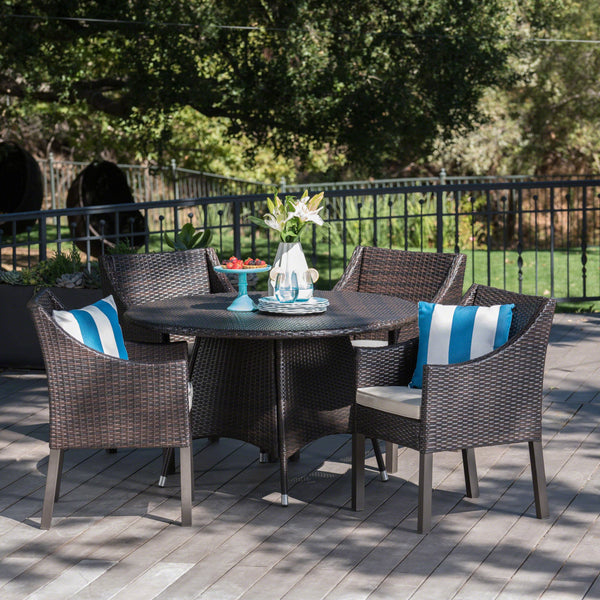 Outdoor 5 Piece Wicker Dining Set with Water Resistant Cushions - NH713203