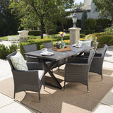 Outdoor 7 Piece Aluminum Dining Set with Wicker Dining Chairs - NH815203