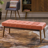 Mid-Century Button Tufted Fabric Ottoman Bench with Tapered Legs - NH598303