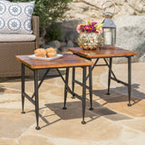 Rustic Industrial Acacia Wood Accent Table with Metal Frame, Teak and Black - NH231103