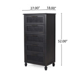 Pollards Rustic Acacia Wood and Cane 5 Drawer Dresser, Dark Gray