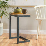 Modern Industrial Firwood C-Shaped Accent Side Table with Iron Frame - NH780992