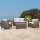 4 Piece Wicker Chat Set w/ Water Resistant Cushions & Cover - NH358003