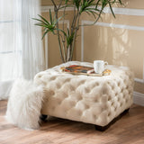 Modern Glam Button Tufted Diamond Stitch Velvet Square Ottoman - NH373892