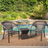 Outdoor 3 Piece Multi-Brown Wicker Chat Set with Stacking Chairs - NH574103
