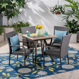 Outdoor 5 Piece Acacia Wood/ Wicker Dining Set, Teak Finish and Multibrown - NH403403