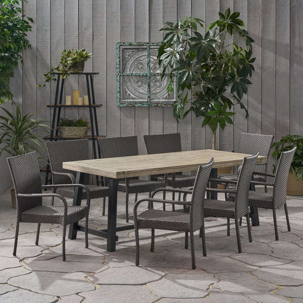 Outdoor Wood and Wicker 8 Seater Dining Set - NH156903