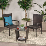 Outdoor 3 Piece Multi-brown Wicker Stacking Chair Chat Set - NH349003