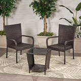 Outdoor 3 Piece Multi-brown Wicker Stacking Chair Chat Set - NH349003