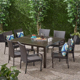 Outdoor Aluminum and Wicker 8 Seater Dining Set with Stacking Chairs - NH593903