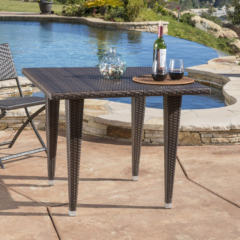 Contemporary Outdoor Brown Color PEWicker Square Table - NH025692