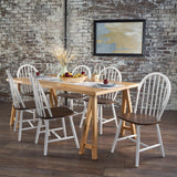 Farmhouse Cottage 7 Piece Faux Wood Dining Set with Rubberwood Chairs - NH324203