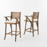 30-Inch Teak Finish Acacia Wood Outdoor Barstools - NH538992