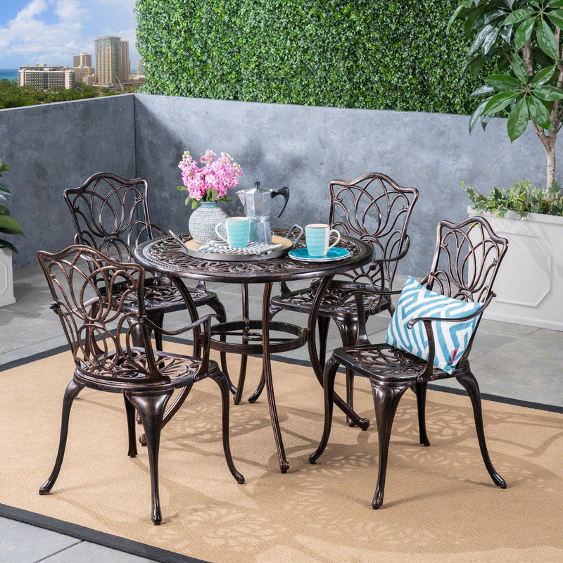 Outdoor 4-Seater Cast Aluminum Round-Table Dining Set - NH833603