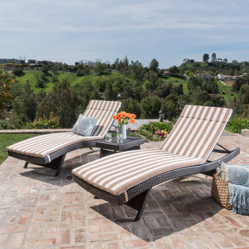 3pc Outdoor Brown Wicker Chaise Lounge Chair & Table Set - NH980003