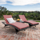 3pc Outdoor Wicker Chaise Lounge Chair & Table Set - NH190003