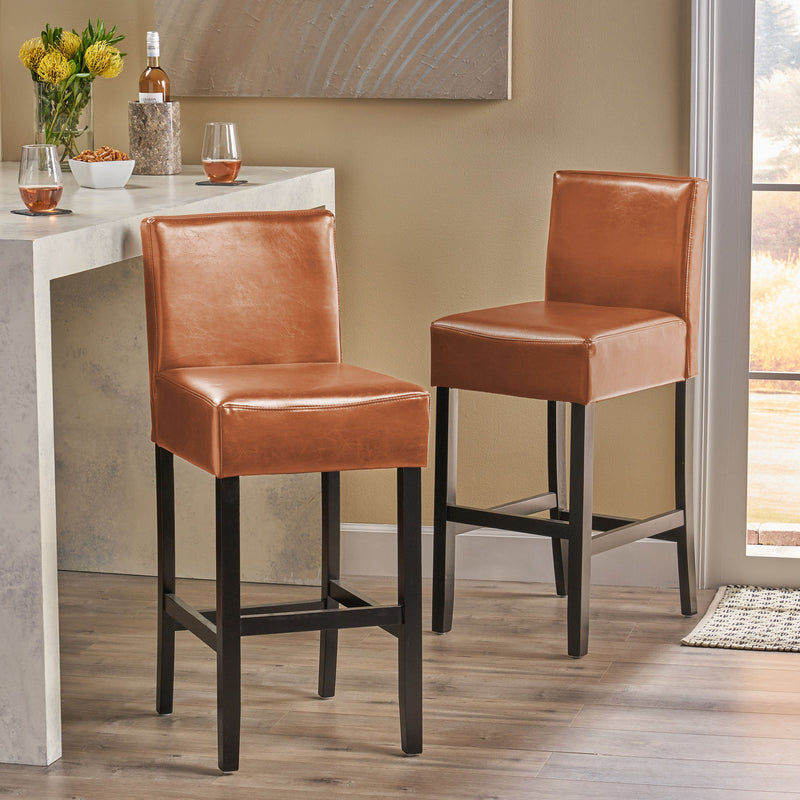 Contemporary Upholstered Ivory Bonded Leather Backed Barstools (Set of 2) - NH243112