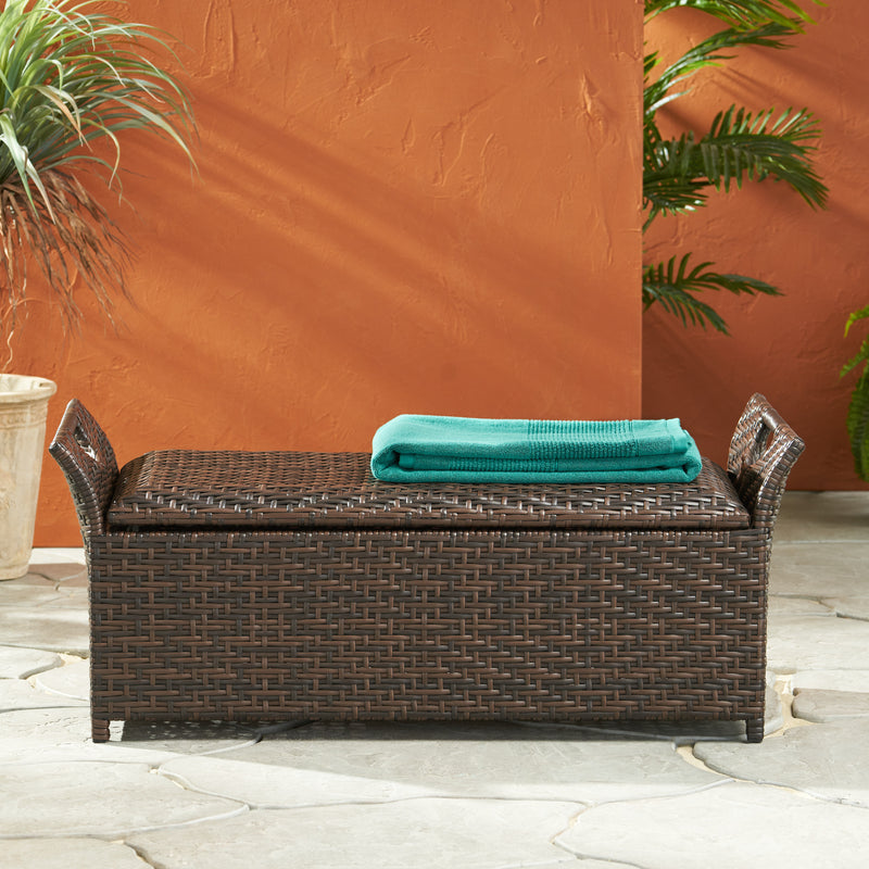 Outdoor Brown Wicker Storage Ottoman - NH155592