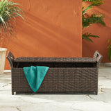 Outdoor Brown Wicker Storage Ottoman - NH155592