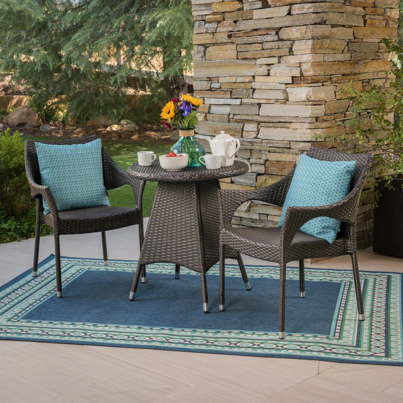 Outdoor 3 Piece Wicker Bistro Set, Grey - NH917403