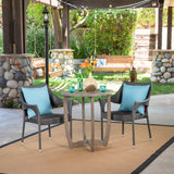 Outdoor 3 Piece Wood and Wicker Bistro Set, Gray and Gray - NH661503