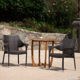 Outdoor 3 Piece  Acacia Wood/ Wicker Bistro Set, Teak Finish and Multibrown - NH992403