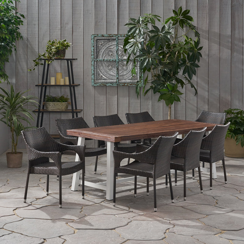 Outdoor Wood and Wicker 8 Seater Dining Set - NH546903