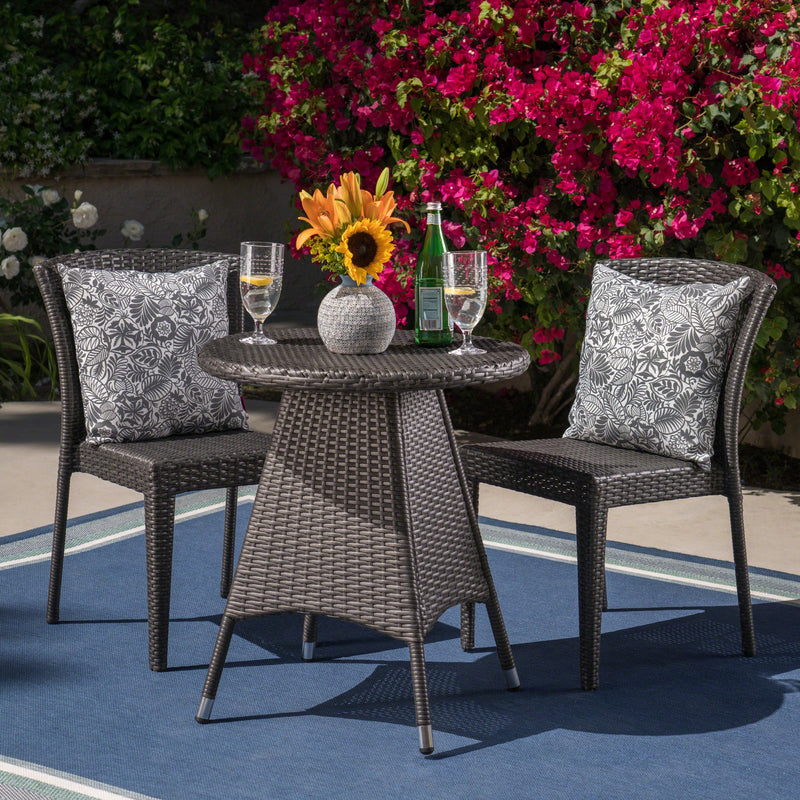 Outdoor 3 Piece Wicker Bistro Set, Grey - NH215403