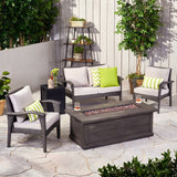 Outdoor 4 Seater Wicker Chat Set with Fire Pit - NH149903