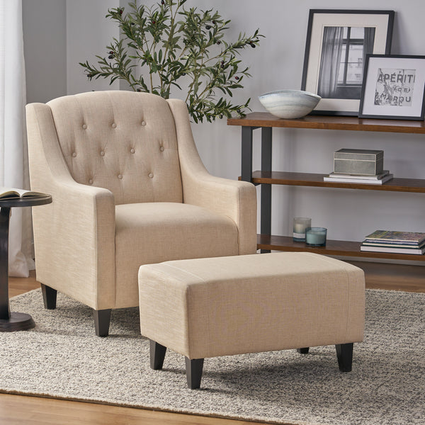 Beige Fabric Club Chair and Ottoman - NH327712