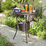 Outdoor Circular Multi-Brown Wicker Dining Table with Ice Bucket - NH425692