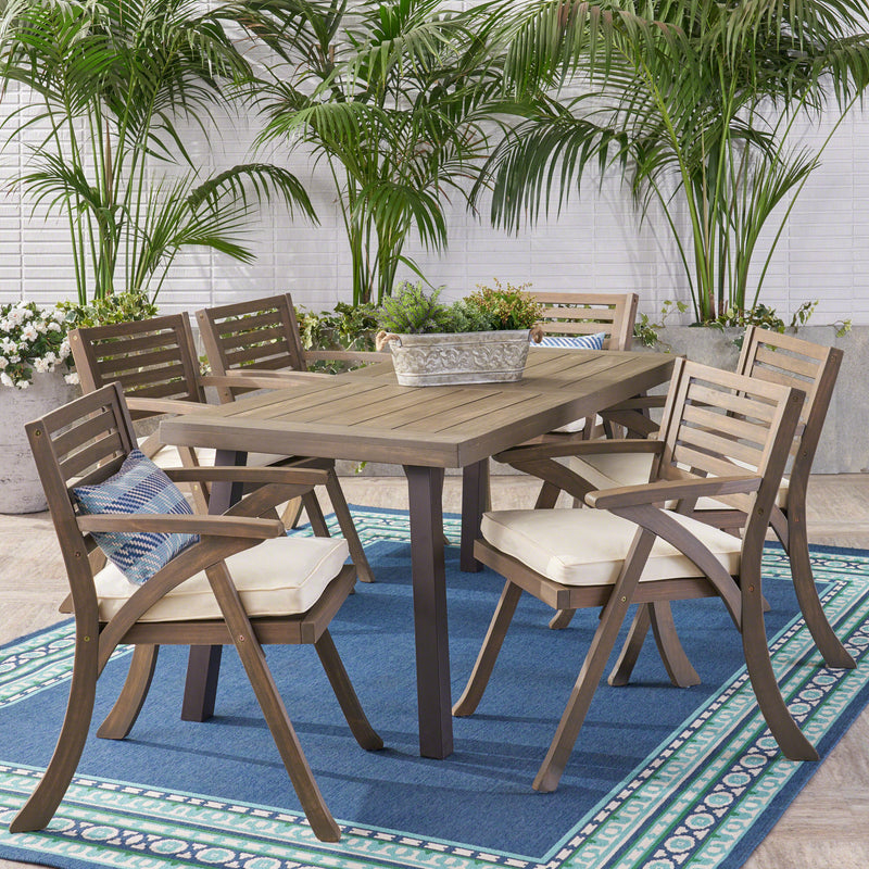 Outdoor 7 Piece Acacia Wood Dining Set, Gray - NH550503