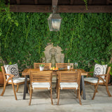 7 Piece Teak Finish Acacia Wood Patio Dining Set - NH891892