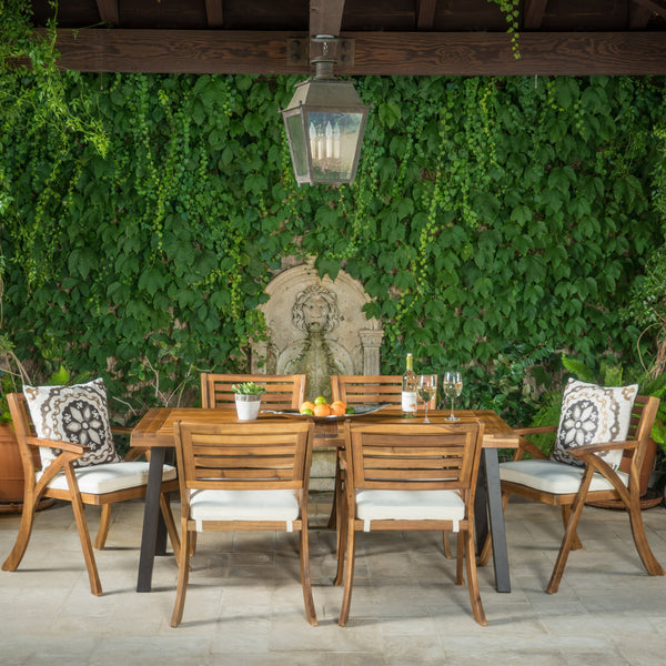 7 Piece Teak Finish Acacia Wood Patio Dining Set - NH891892