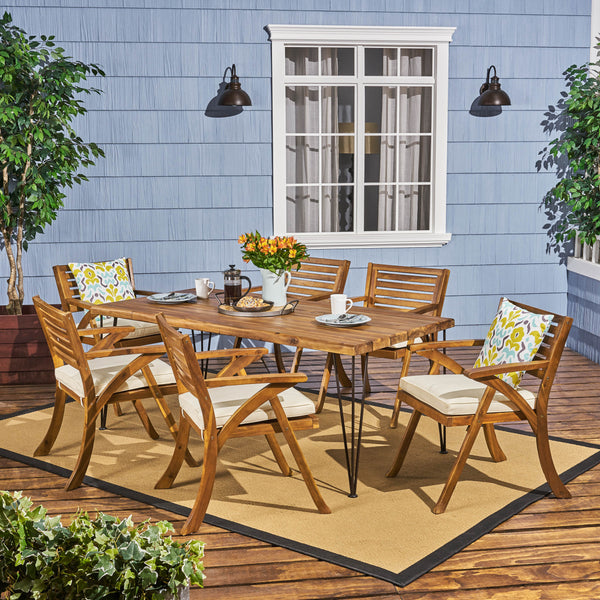 Farmhouse Outdoor Patio Hairpin Legs Dining Set - NH045703