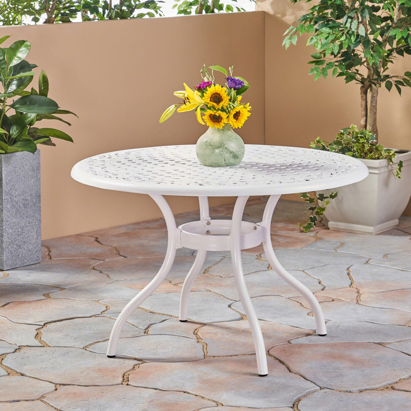 Outdoor Aluminum Round Dining Table, White - NH431503