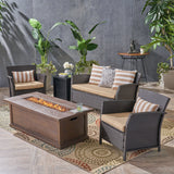 Outdoor 4 Seater Wicker Chat Set with Iron Fire Pit - NH324503
