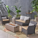 Outdoor 4 Seater Wicker Chat Set with Fire Pit - NH403503