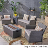 Outdoor 4 Seater Wicker Chat Set with Fire Pit - NH403503