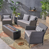 Outdoor 4 Seater Wicker Chat Set with Fire Pit - NH524503