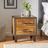 Industrial Two-Drawer Natural Finish Acacia Wood Night Stand - NH403592