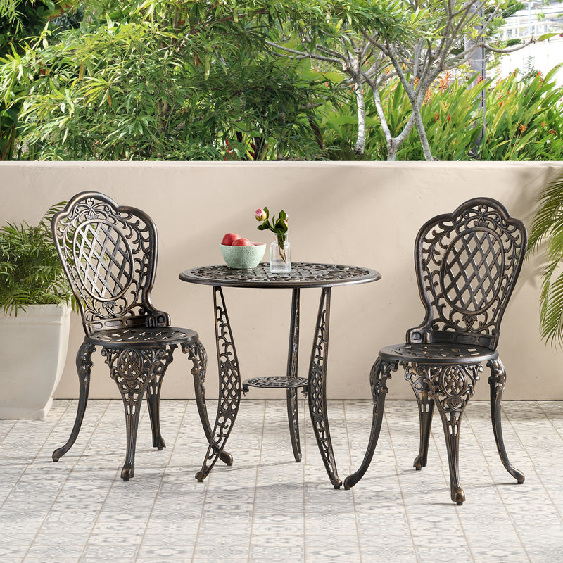 Traditional Outdoor 3-Piece Bronze Cast Aluminum Bistro Set - NH182932