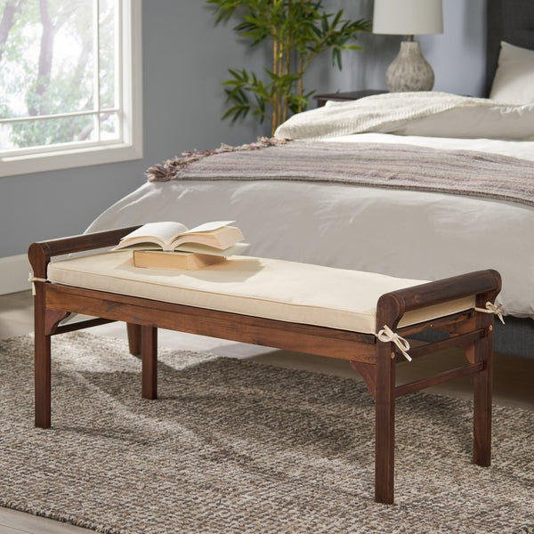 Rustic Acacia Wood Bench with Cushion - NH953592