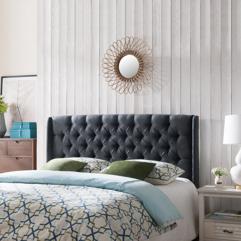 Winged King/ Cal King Tufted Fabric Headboard - NH868003