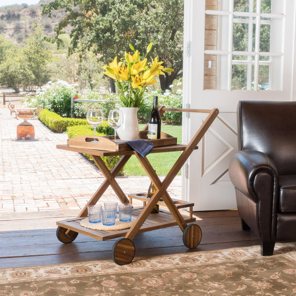 Natural Stained Acacia Wood Indoor Bar Cart - NH274892