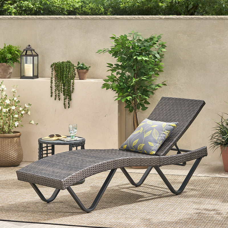 Outdoor Gray Wicker Adjustable Chaise Lounge - NH881692