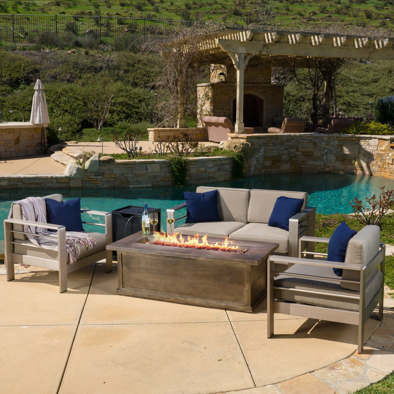 Outdoor Aluminum 3-piece Chat Set with 56-inch Rectangular Liquid Propane Fire Table - NH020792
